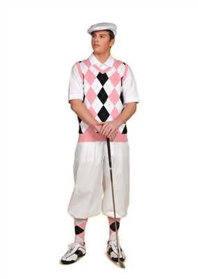 Men's Golf Knickers Outfit - WhiteBlackPinkLight Blue