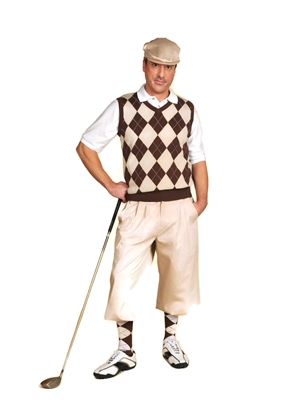 Men's Golf Knickers Outfit - KhakiBrownWhite Overstitch