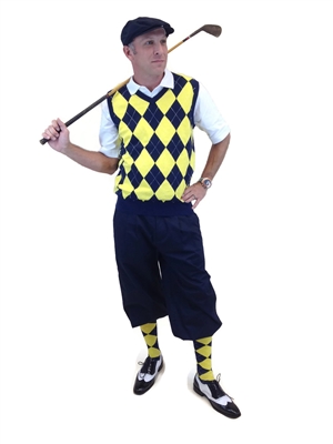 Men's Golf Knickers Outfit -NavyYellowWhite Overstitch