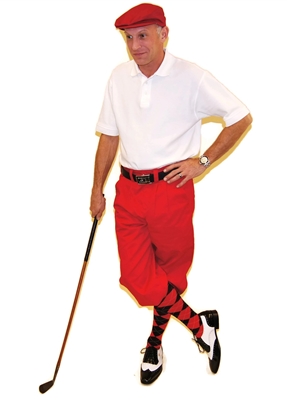 Men's Golf Outfit - Red Knickers, Cap, Argyle Socks, Polo