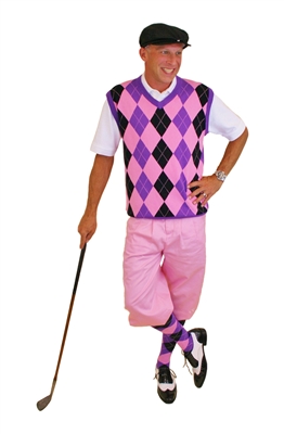 Men's Golf Knickers Outfit - Pink with Pink Black Purple