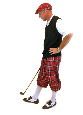 Men's Red Turnberry Golf Knickers Outfit, Black Sweater