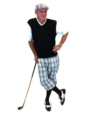 Men's Golf Knickers Outfit - White Check Knickers, Sweater