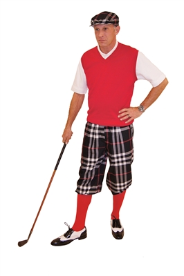 Men's Golf Outfit-Black Plaid Knickers, Matching Flat Cap